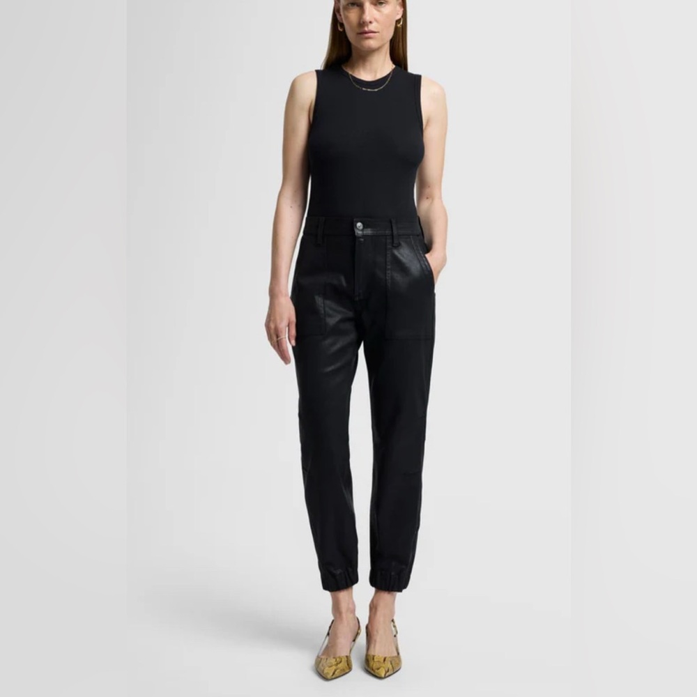 7 For All Mankind Darted Boyfriend Jogger, Coated Black, Size 29